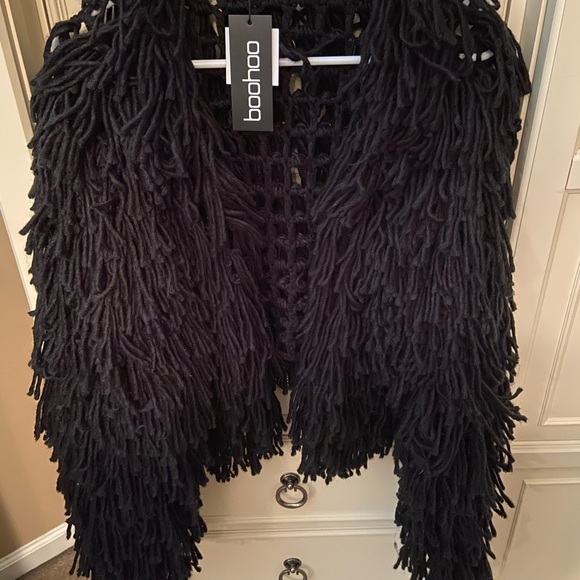 Boohoo Sweaters - Boohoo fringed shaggy knit cardigan
